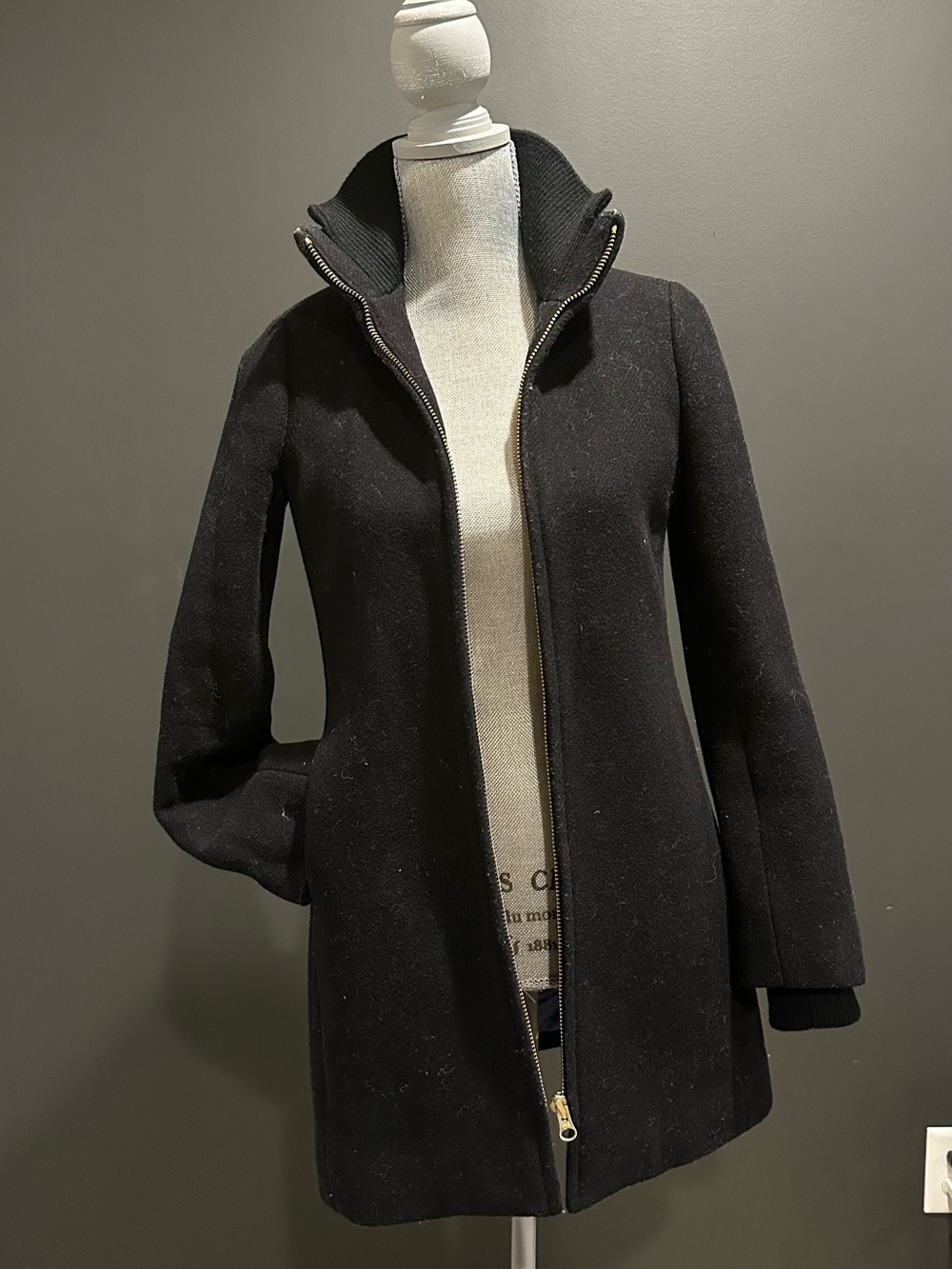 J. Crew Italian Stadium Cloth by Nello Gori Black Zip-Front Trench Coat